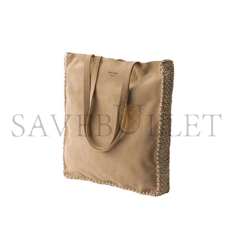 Pra*a LARGE SUEDE AND CROCHET TOTE BAG 1BG658 (38*35*5cm)